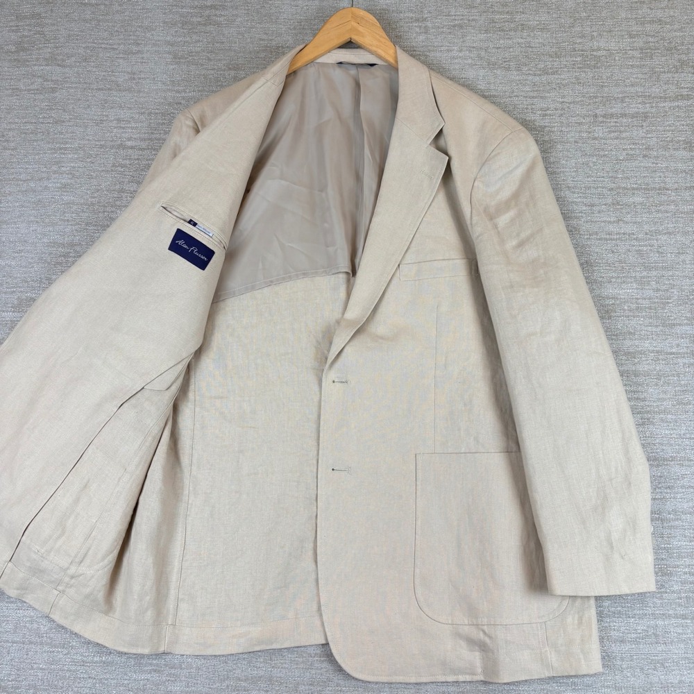 Alan Flusser Linen Sport Coat Mens XL Beige 2 Button Blazer EUC Old Money Summer